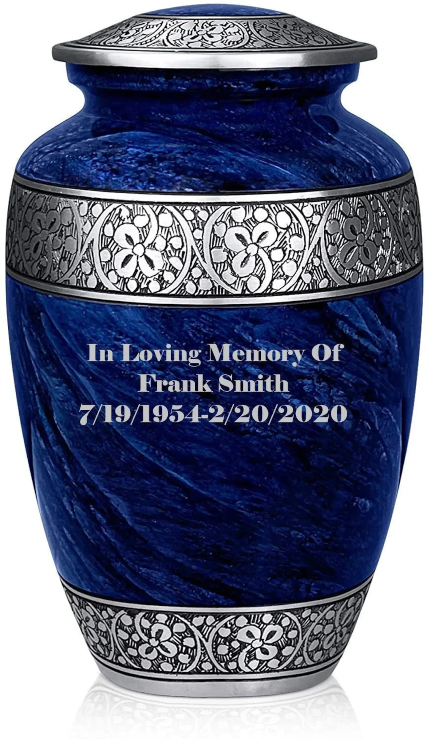 Royal Blue Cremation Urn for Human Ashes: Personalized Memorial Urn - Image 3