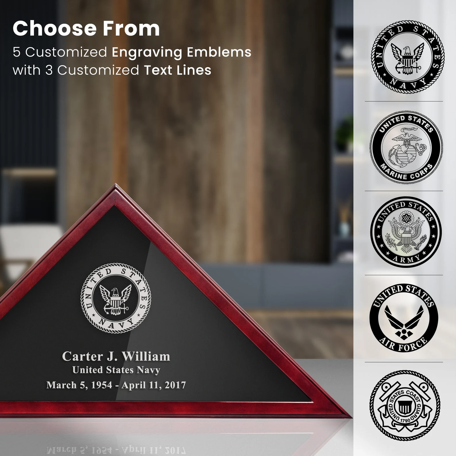 Personalized Flag Case – 5x9.5 Burial Flag Display Box – Solid Wood with Real Glass – Engraved Veteran Memorial Gift - Image 8