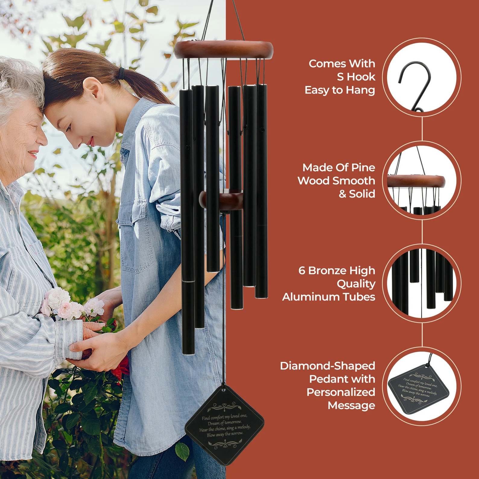 Personalized Memorial Wind Chimes, Large Remembrance Windchimes Loss of A Loved One, Sympathy & Funeral Gifts - Image 9