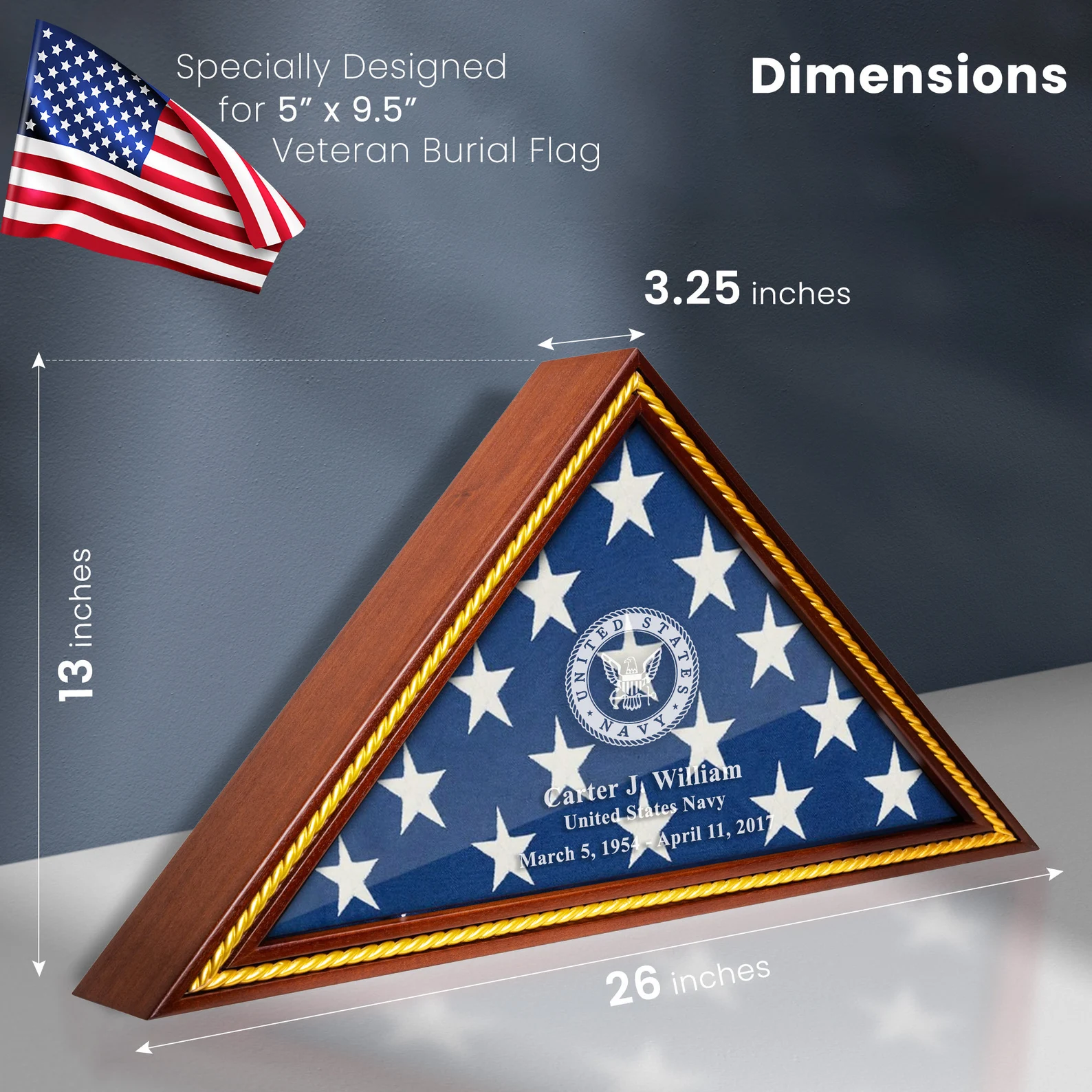 Personalized Flag Display Case – Military Burial Flag Box 5x9.5 FT – Veteran Memorial Display Case with Custom Engraving - Image 5