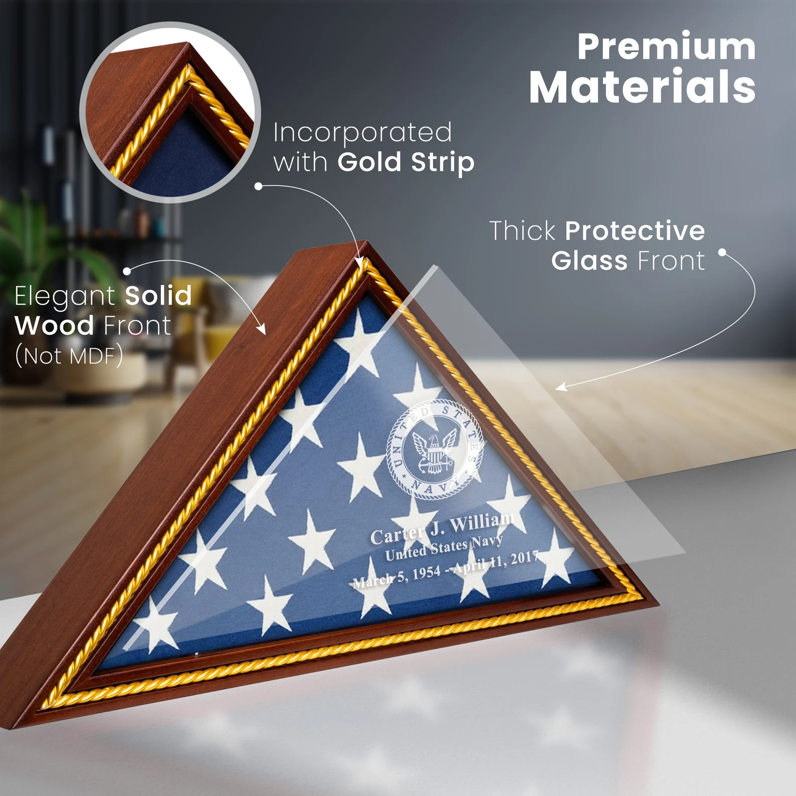 Personalized Flag Display Case – Military Burial Flag Box 5x9.5 FT – Veteran Memorial Display Case with Custom Engraving - Image 3