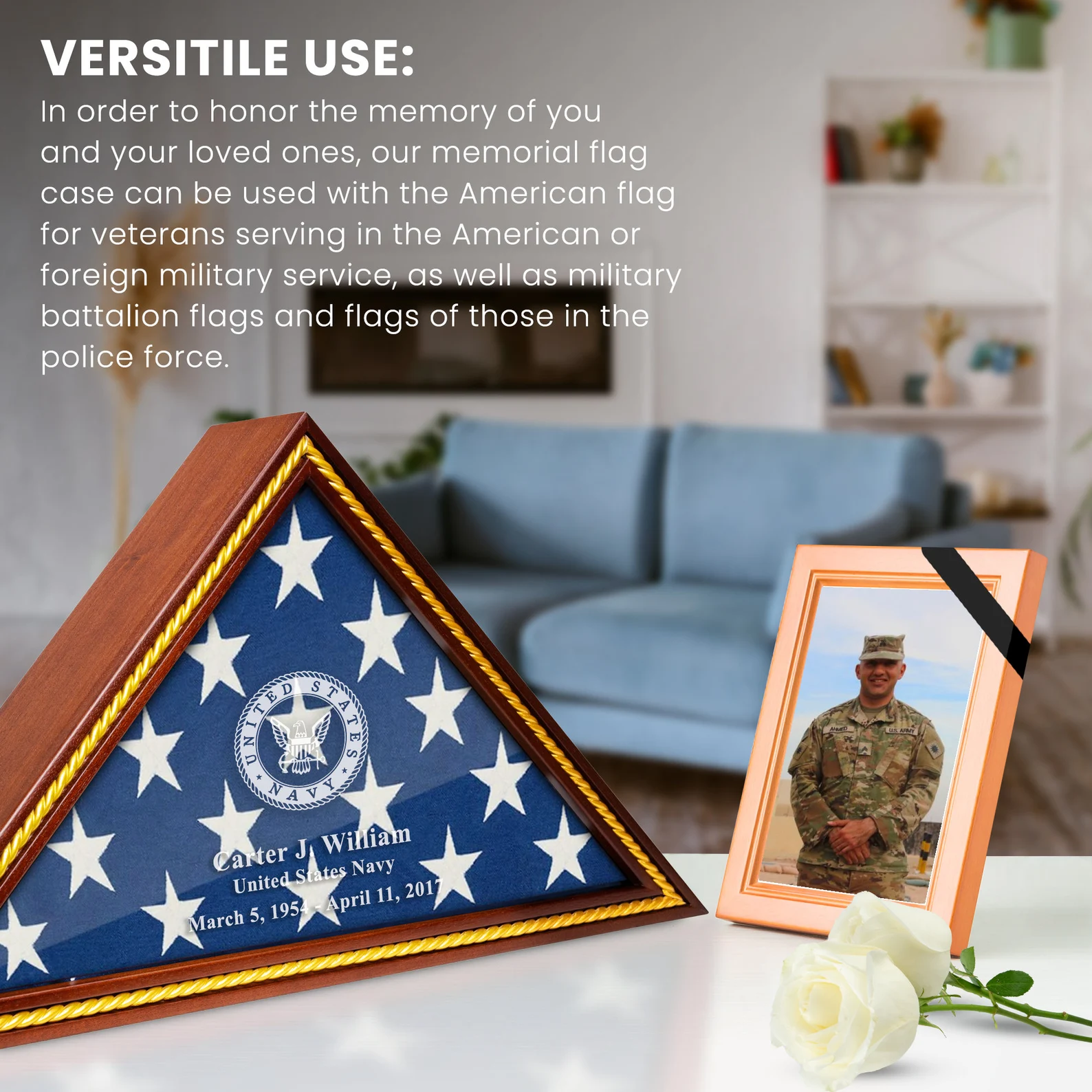 Personalized Flag Display Case – Military Burial Flag Box 5x9.5 FT – Veteran Memorial Display Case with Custom Engraving - Image 2
