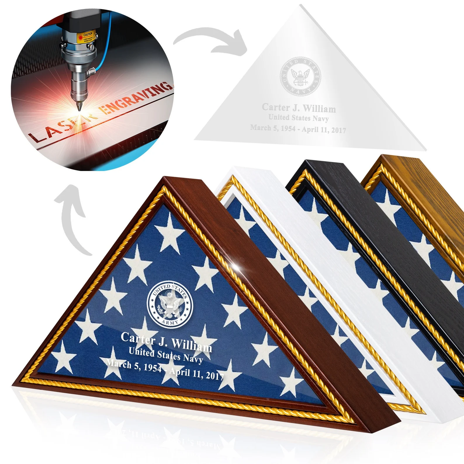 Personalized Flag Display Case – Military Burial Flag Box 5x9.5 FT – Veteran Memorial Display Case with Custom Engraving - Image 7
