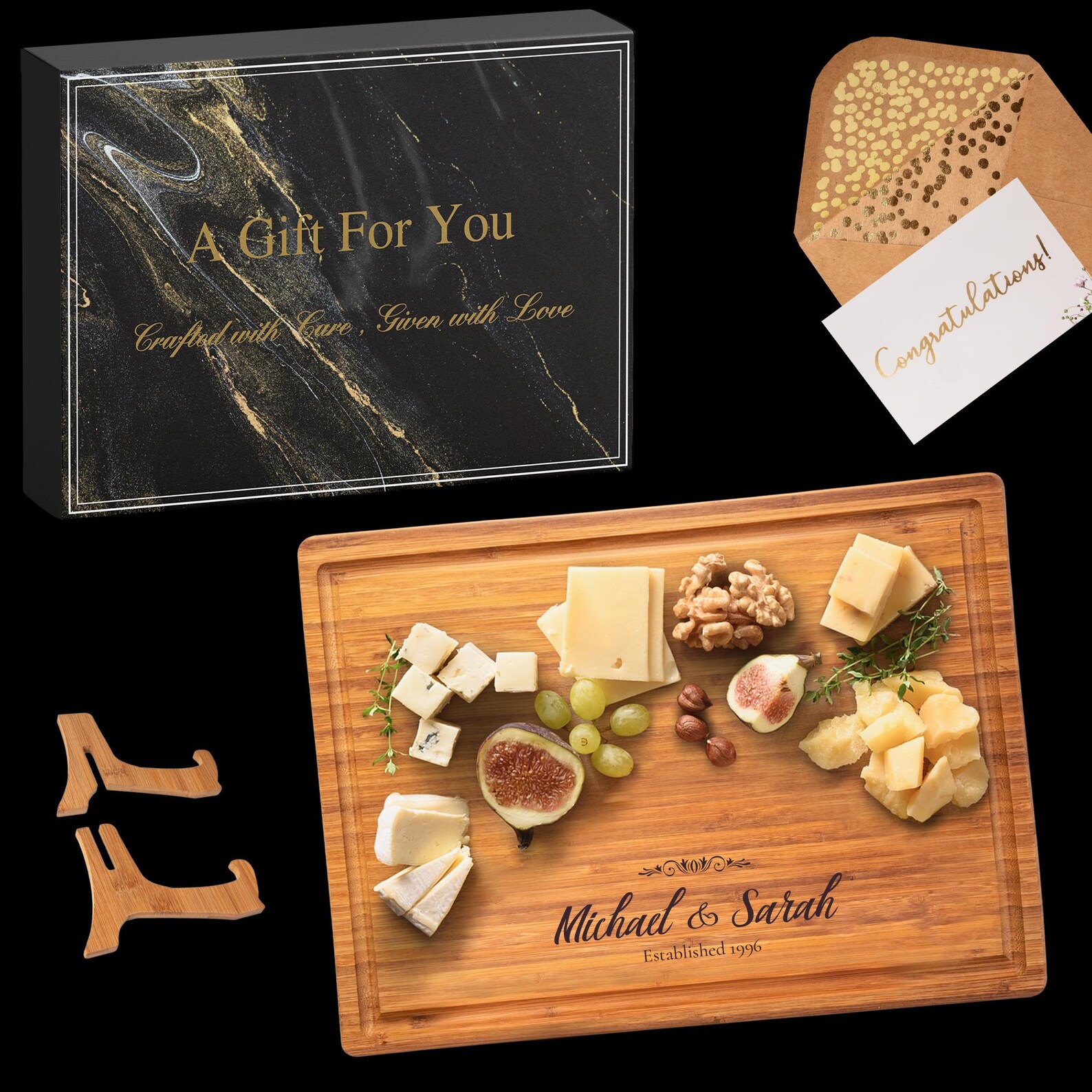 Personalized Cutting Board Customized Charcuterie Board Perfect for Weddings, Anniversaries, and Housewarmings Includes Gift Box and Stands. - Image 8