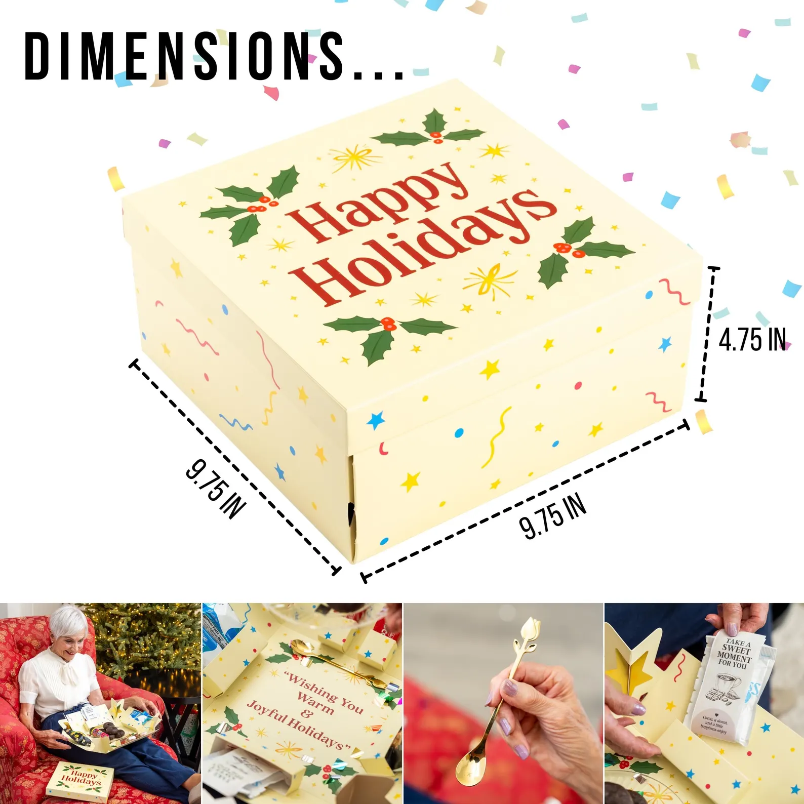 Happy Holidays Explosion Gift Box Christmas Snack Box Surprise | Fun Holiday Gift for Family, Friends, Employees | Unique Festive Gift Idea - Image 3