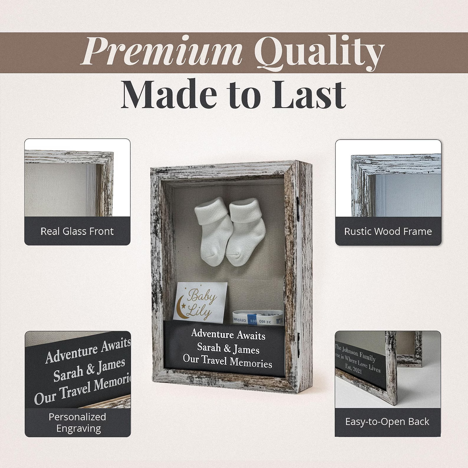Personalized Shadow Box with Engraved Glass – Custom Keepsake Display Box for Wedding, Memorial, Baby, or Travel Memories - Image 4