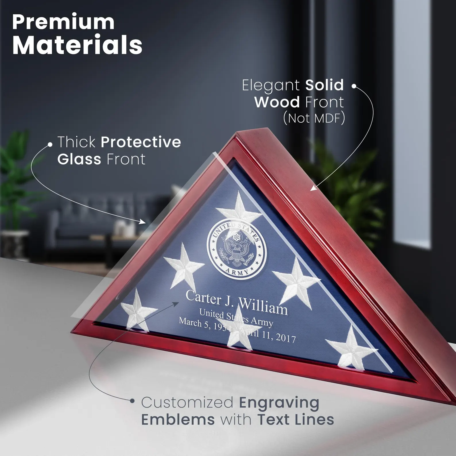 Personalized Flag Case – 5x9.5 Burial Flag Display Box – Solid Wood with Real Glass – Engraved Veteran Memorial Gift - Image 2
