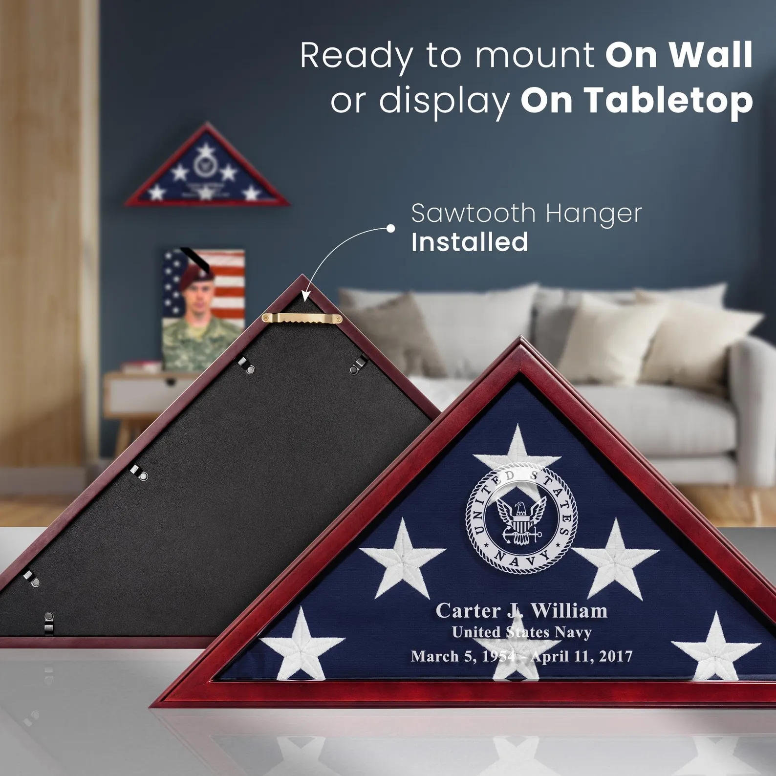 Personalized Veteran Flag Display Case Solid Wood Burial Flag Case 5x9.5 Laser Engraved Military Memorial Box | American Flag Holder Gift - Image 3