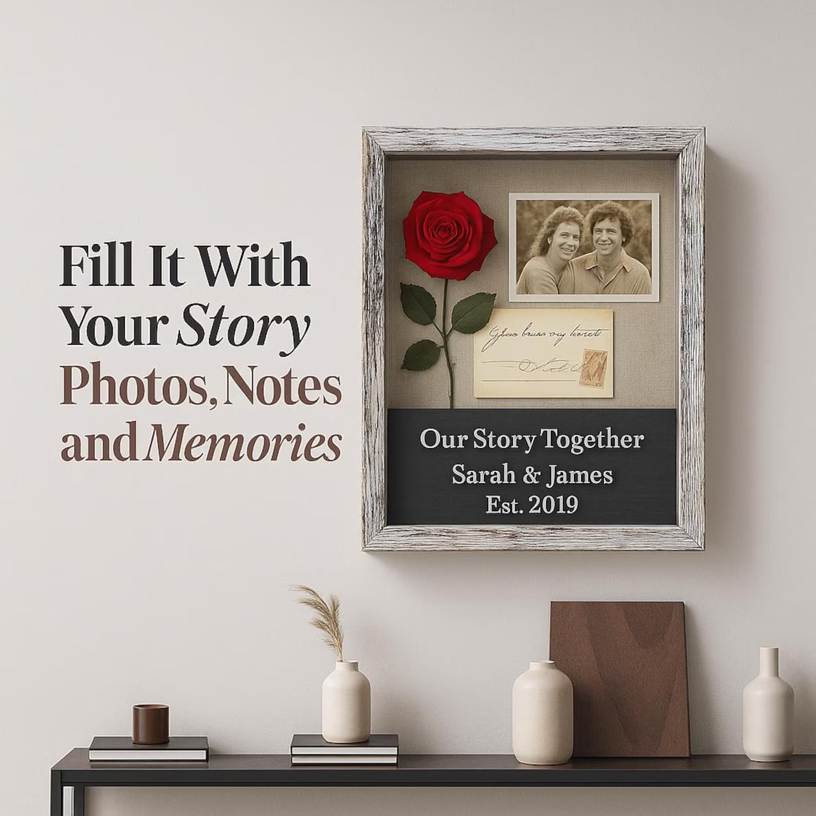 Personalized Shadow Box with Engraved Glass – Custom Keepsake Display Box for Wedding, Memorial, Baby, or Travel Memories - Image 5