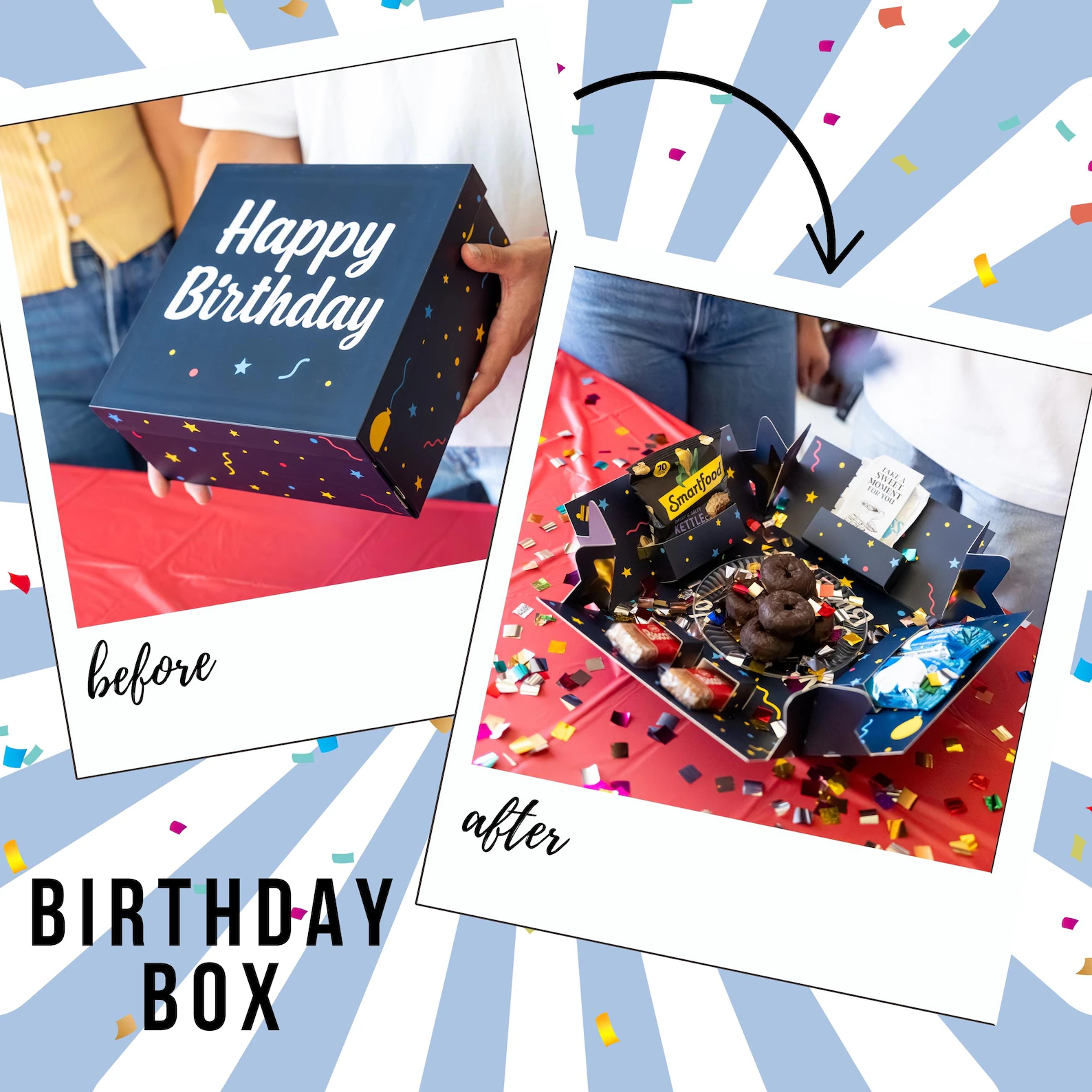 Happy Birthday Explosion Gift Box Fun Pop-Up Birthday Gift with Donut Center Surprise – Unique Party Gift for Kids, Adults, Friends - Image 4